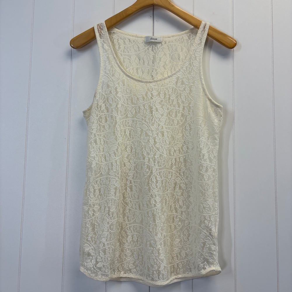 Etam Womens Y2K Festival Sheer Lace Tank Top Size L Boho Chic Coquette Romantic